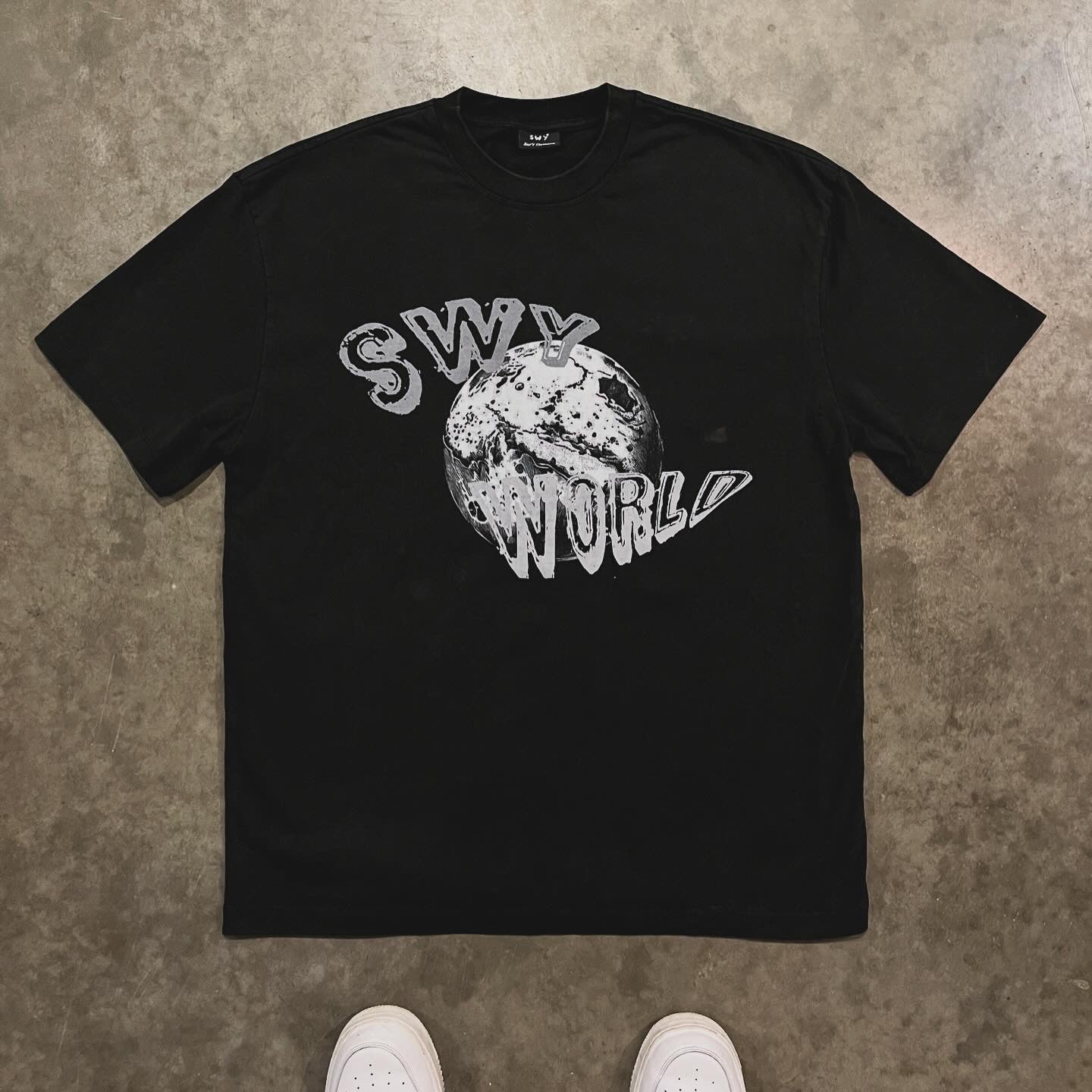 Black SWY World Oversized Acid Washed T-Shirt