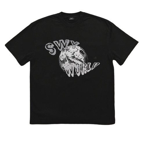 Black SWY World Oversized Acid Washed T-Shirt