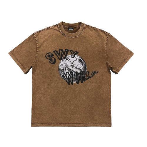 Brown SWY World Oversized Acid Washed T-Shirt