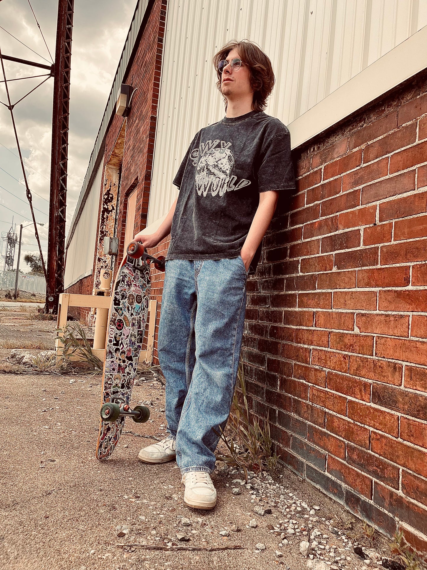 Black SWY World Oversized Acid Washed T-Shirt